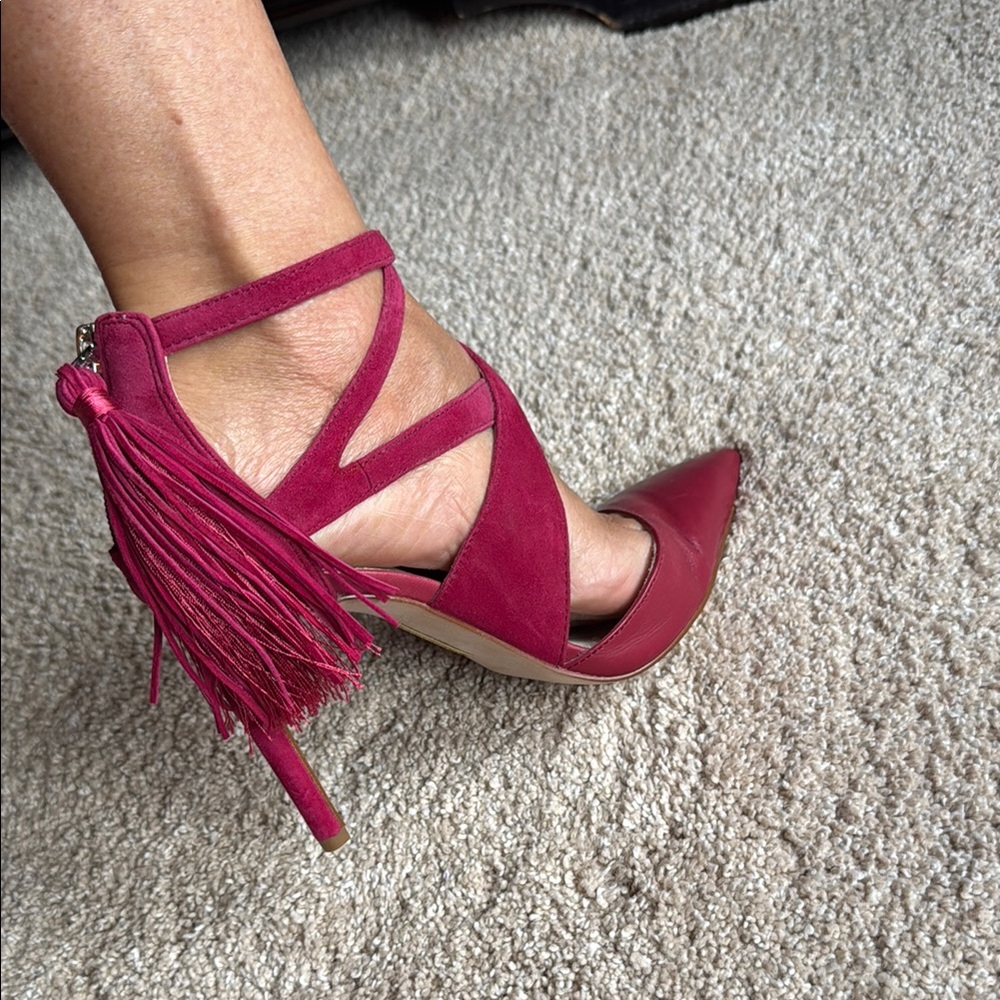 Louise et Cie Pink Suede Heels with Fringe Tassel